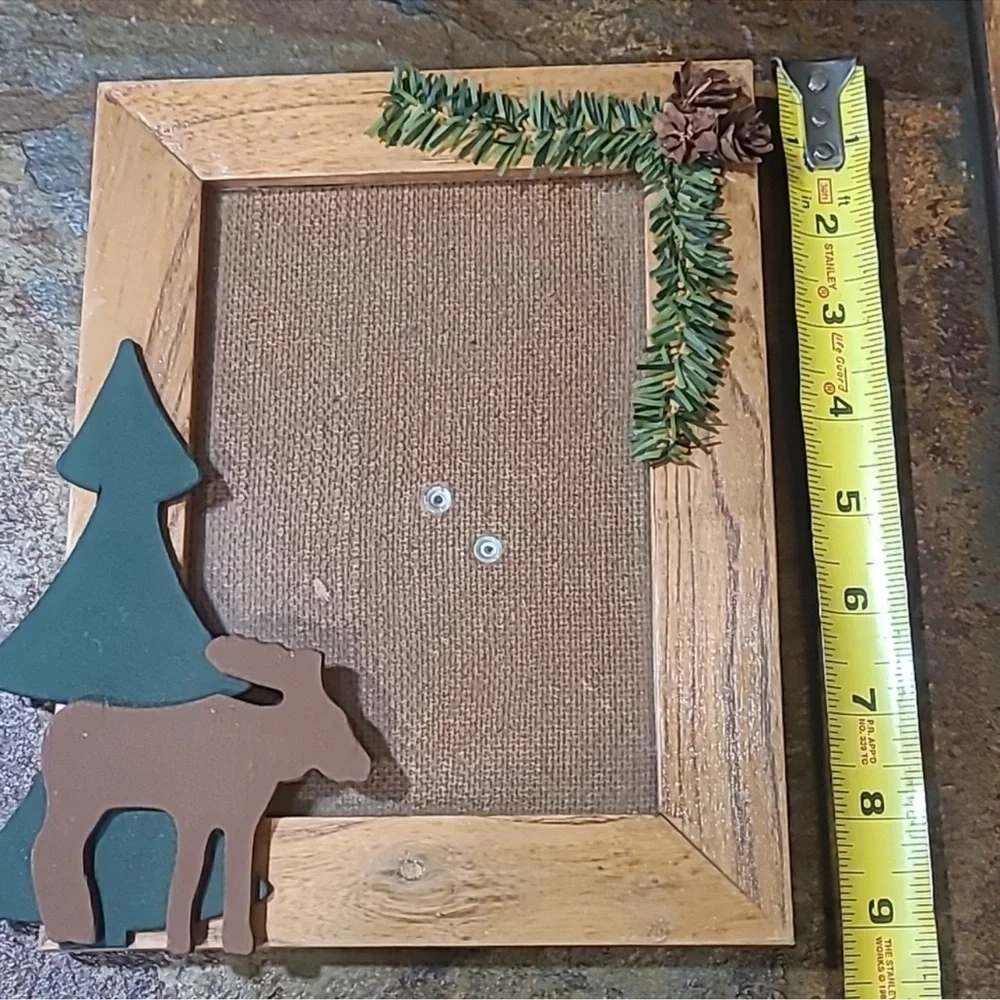 Alpine Lodge Theme Vintage Decor 5x7 Moose Pine Photo Frame with Kickstand
